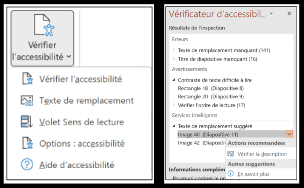 Fenêtre présentant un exemple de rapport d'accessibilité du document
