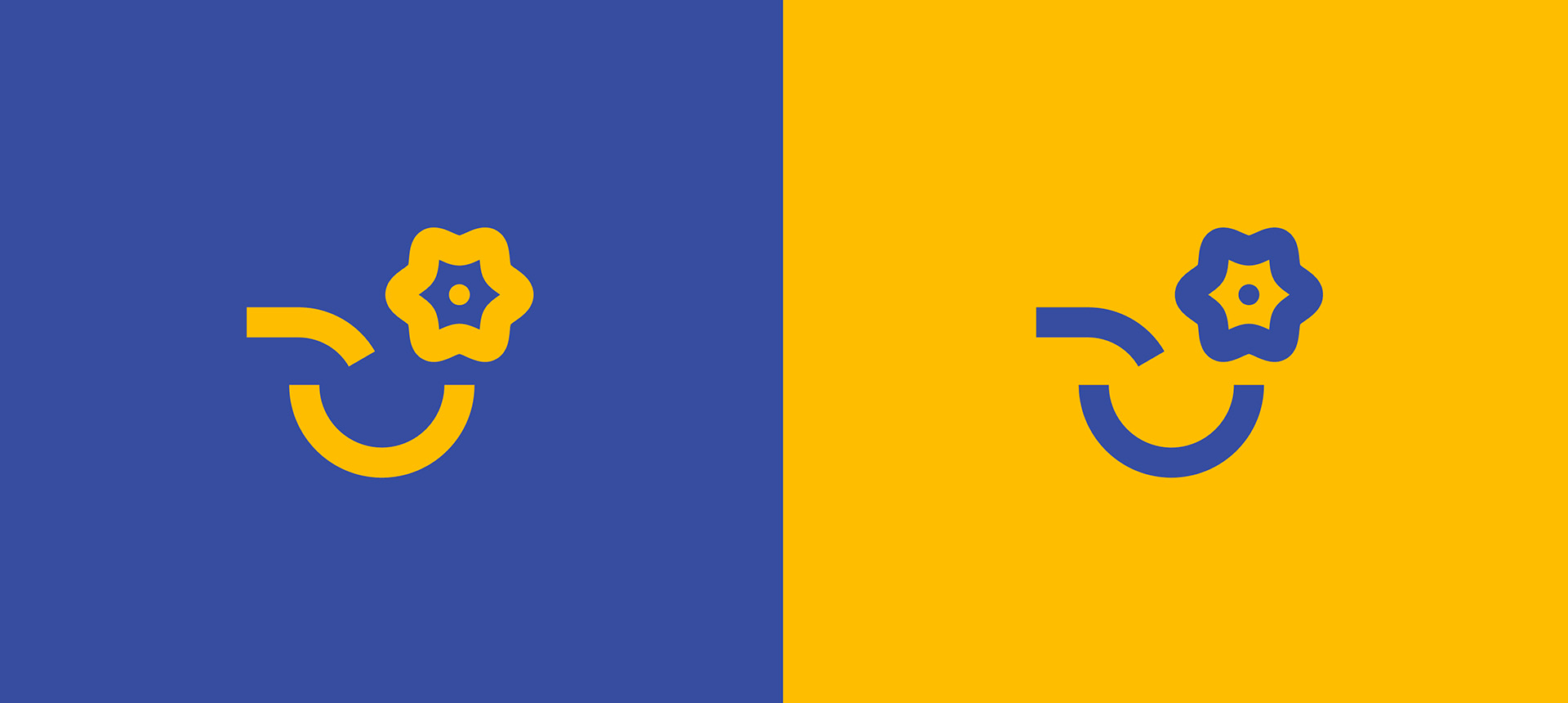 Logo simplifié sans le texte. L'un est bleu sur fond jaune, l'autre est jaune sur fond bleu.